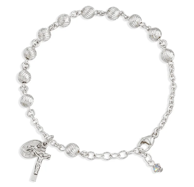 Women's astrology bangles-Swirl Corrugated Sterling Silver Rosary Bracelet - B8620