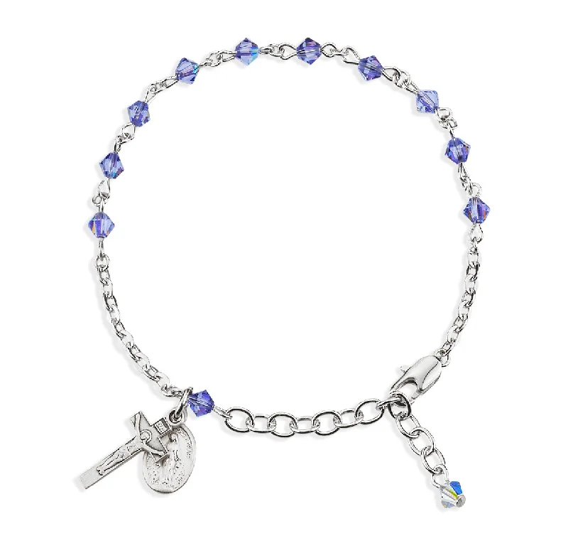 Women's cocktail bangles-Rosary Bracelet Created with 4mm Tanzanite Finest Austrian Crystal Rondelle Beads by HMH - BR6504TZ