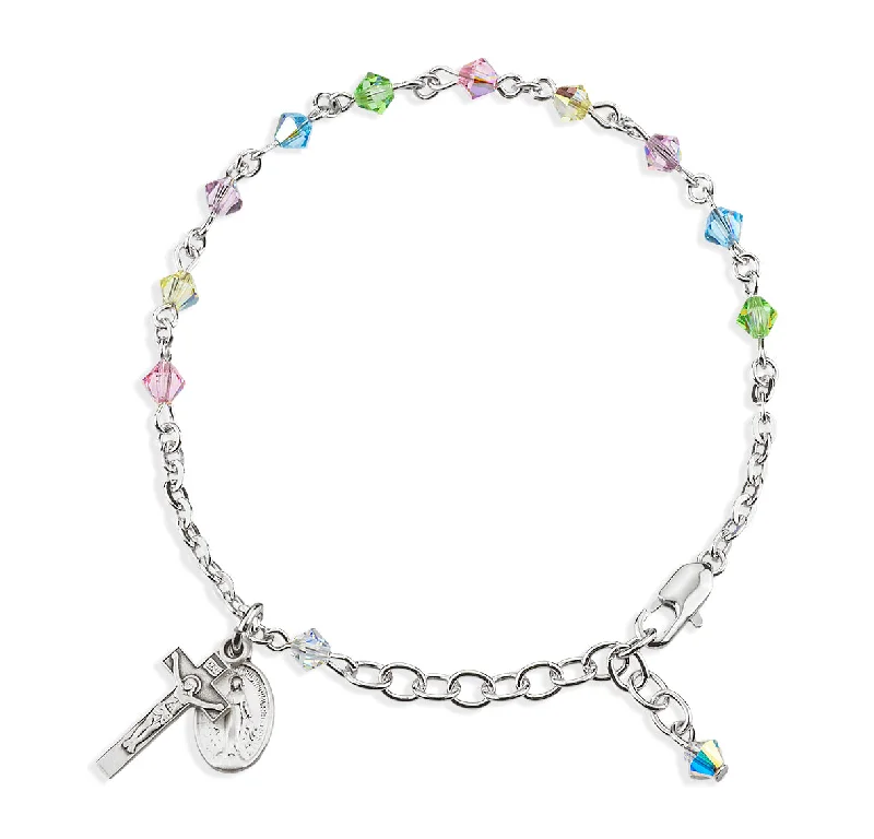 Luxury women's bangles-Rosary Bracelet Created with 4mm Multi-Color Finest Austrian Crystal Rondelle Beads by HMH - BR6504ML