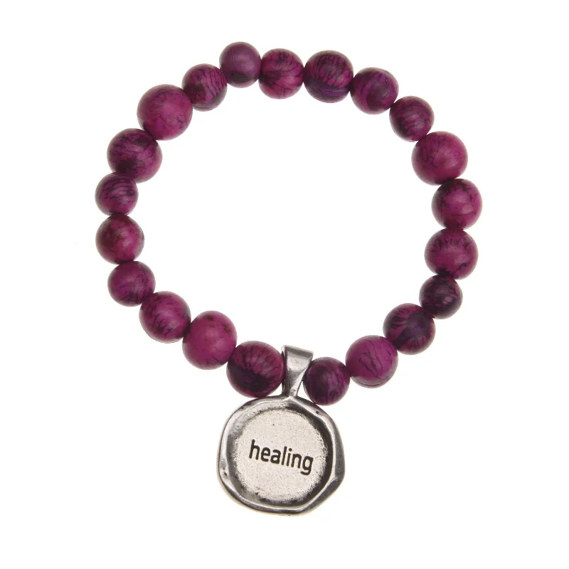 Women's investment bangles-Acai Seeds Of Life Bracelet with Wax Seal - Tiger Fuschia Beads