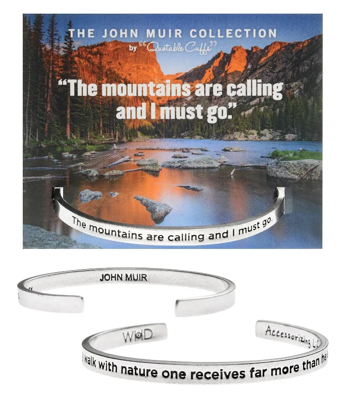 Women's K gold bangles-The Mountains are Calling and I Must Go John Muir Quotable Cuff Bracelet