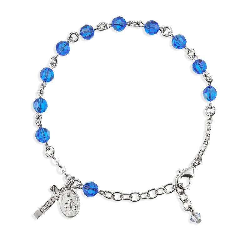 Women's birthstone bangles-Rosary Bracelet Created with 6mm Sapphire Finest Austrian Crystal Round Beads by HMH - BR8550SP