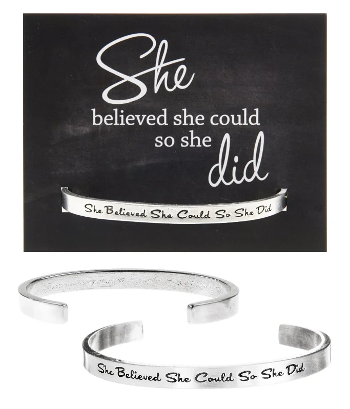 Women's gift bangles-She Believed She Could, So She Did Quotable Cuff Bracelet