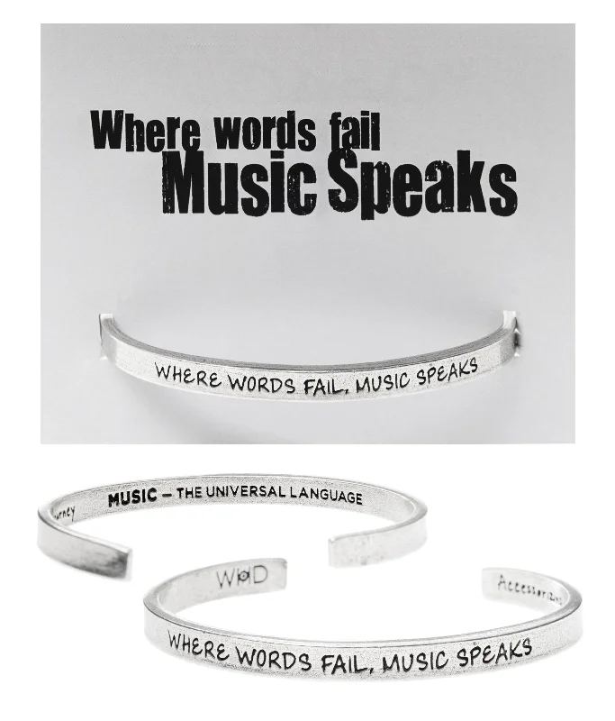 Women's star bangles-Where Words Fail Music Speaks Quotable Cuff Bracelet