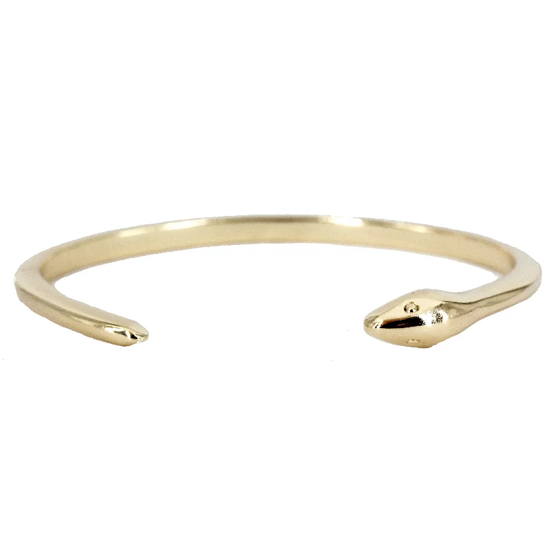 Women's birthstone bangles-Ouroboros Snake Cuff Bracelet 14k Yellow Gold