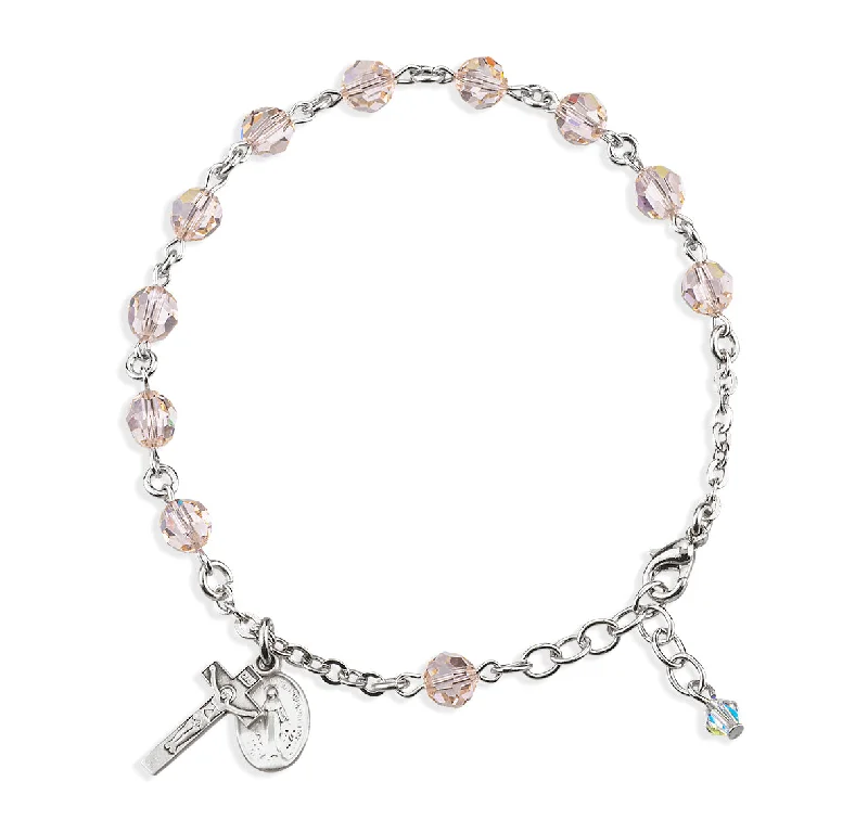 Women's adjustable bangles-Sterling Silver Rosary Bracelet Created with 6mm Silk Finest Austrian Crystal Round Beads by HMH - B8550SL