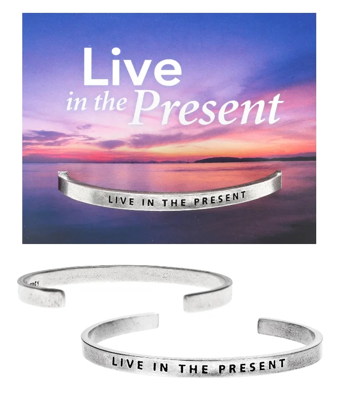 Women's tennis bracelets-Live In The Present Quotable Cuff Bracelet