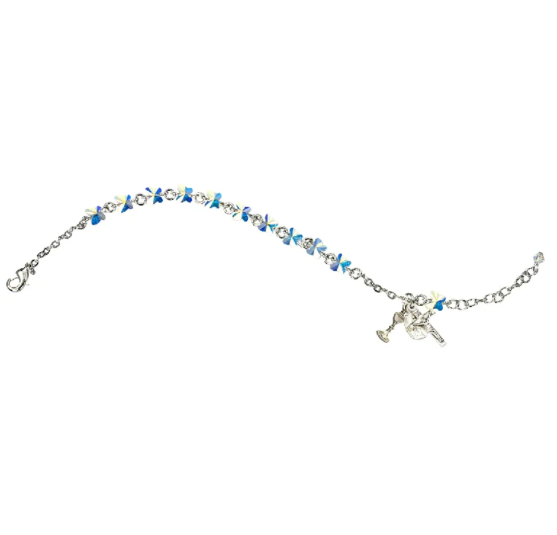 Women's celestial bangles-Rosary Bracelet Created with 6mm Aurora Borealis Finest Austrian Crystal Butterfly Beads by HMH - BR8301FCCR