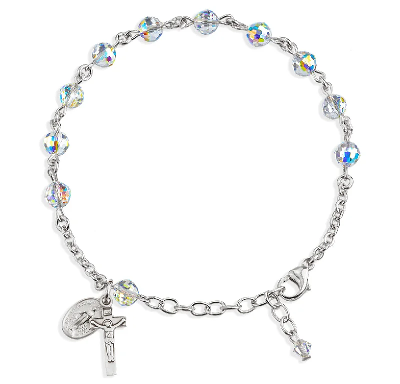 Designer women's bangles-Rosary Bracelet Created with 6mm Aurora Borealis Finest Austrian Crystal Multi-Facted Beads by HMH - BR8803