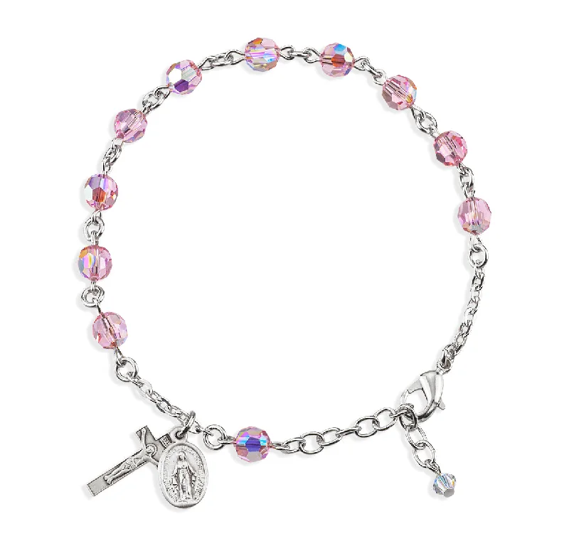 Women's bridal bangles-Rosary Bracelet Created with 6mm Light Rose Finest Austrian Crystal Round Beads by HMH - BR8550LR