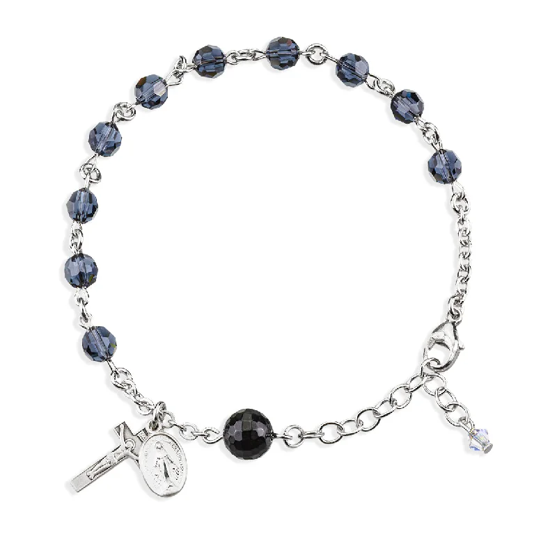 Women's crystal bangles-Sterling Silver Rosary Bracelet Created with 6mm Graphite Finest Austrian Crystal Round Beads by HMH - B8550GH