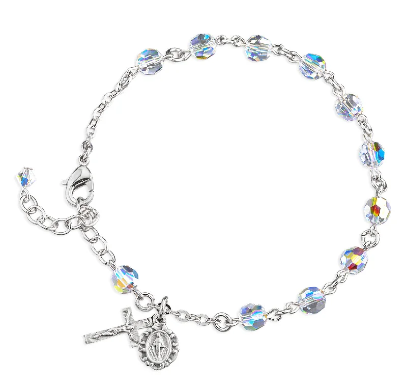 Women's vintage bangles-Round Crystal Rosary Bracelet Created with 6mm finest Austrian Aurora Crystal Beads by HMH - BX8550CR