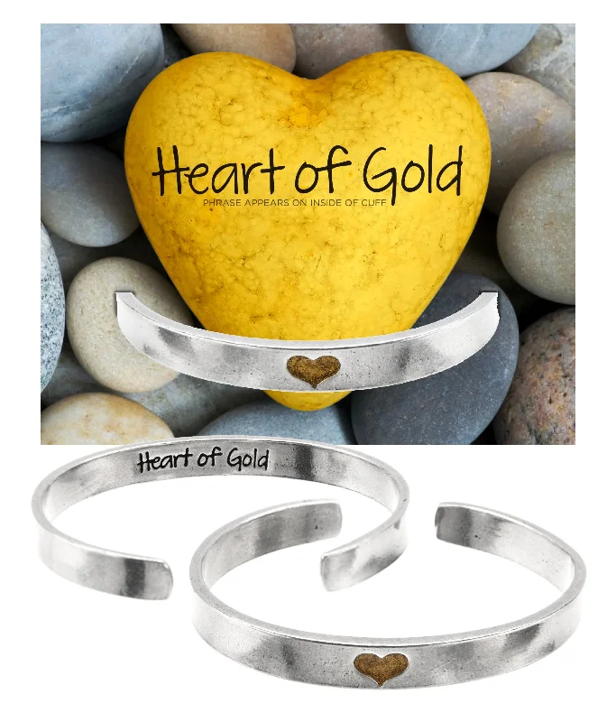 Women's K gold bangles-Heart of Gold Narrow Cuff Bracelet