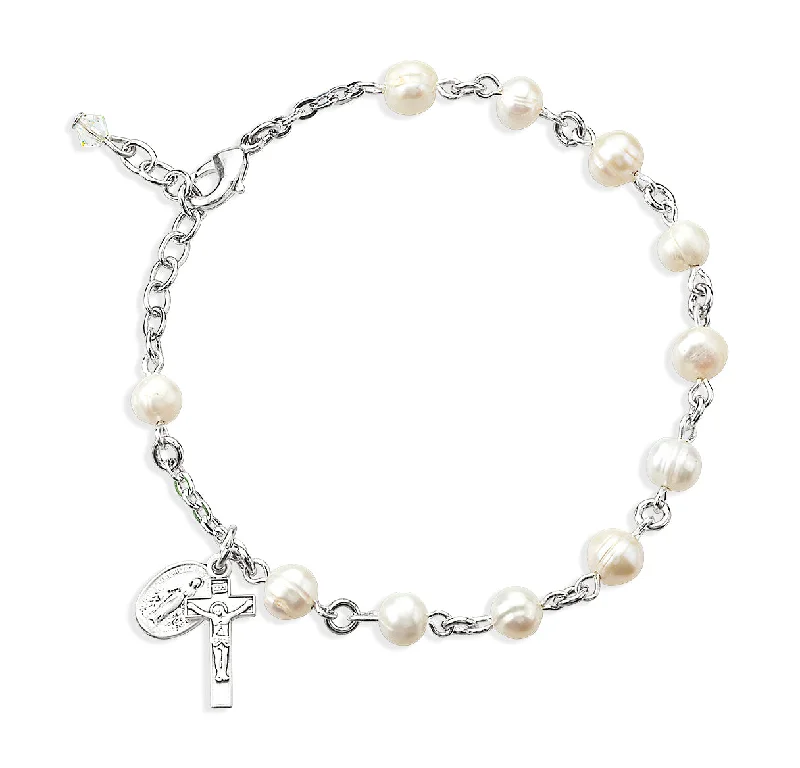 Affordable women's bangles-Freshwater Pearl Rosary Bracelet - BR7600WT