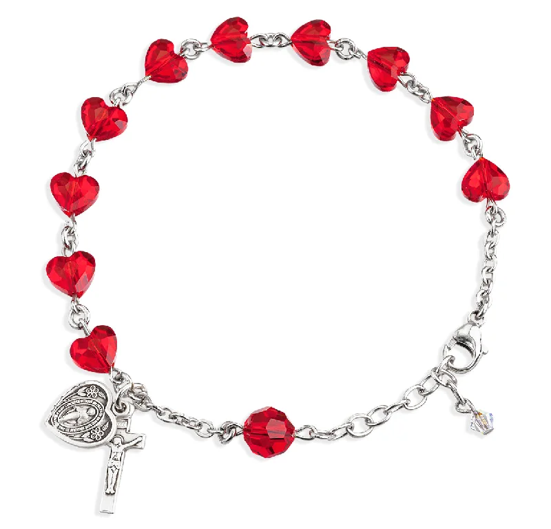 Women's diamond bangles-Rosary Bracelet Created with 8mm Red Finest Austrian Crystal Heart Shape Beads by HMH - BR5741RD