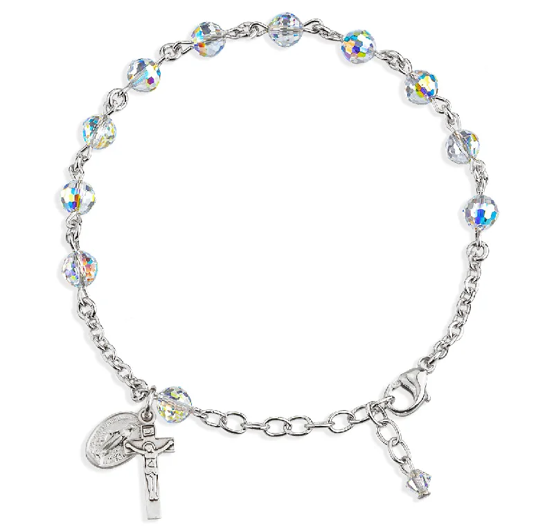 Women's modern design bangles-Sterling Silver Rosary Bracelet Created with 6mm Aurora Borealis Finest Austrian Crystal Multi-Faceted Beads by HMH - B8803