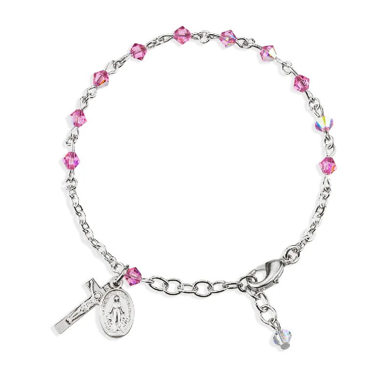 Women's custom design bangles-Rosary Bracelet Created with 4mm Pink Finest Austrian Crystal Rondelle Beads by HMH - BR6504PK