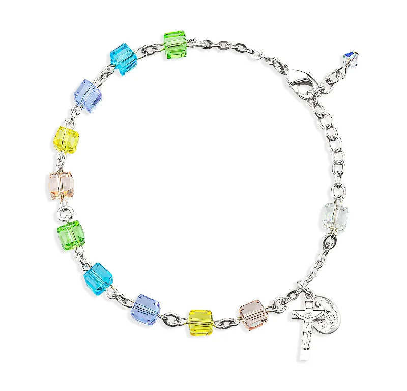 Minimalist women's bangles-Crystal Cube Multi-Color Bead Rosary Bracelet - BR8611ML