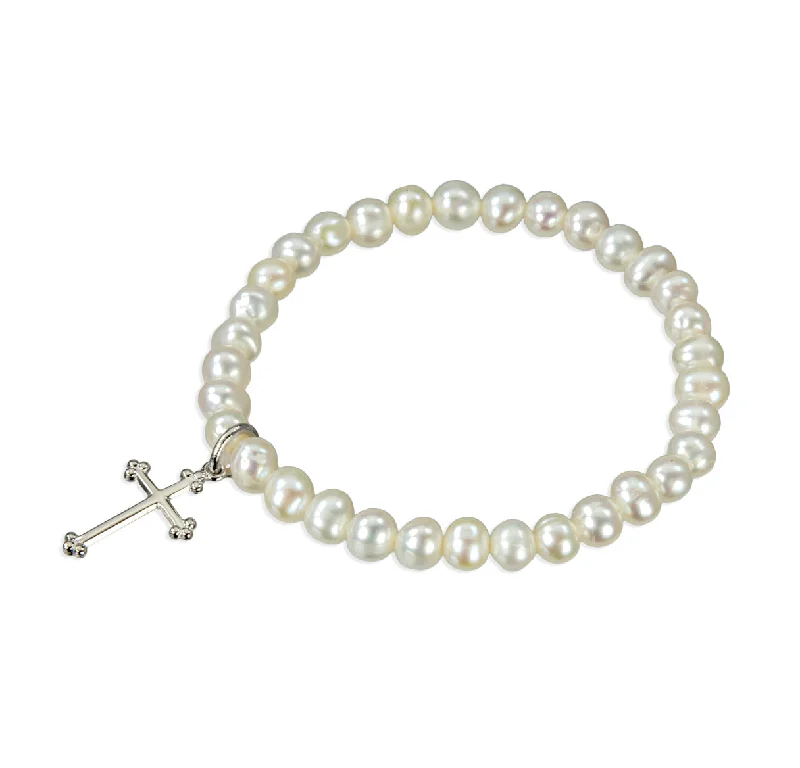 Women's evil eye bangles-Freshwater Pearl Stretch Bracelet - BP4W1701