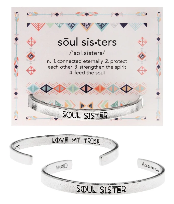 Women's spiritual bangles-Soul Sister Quotable Cuff Bracelet