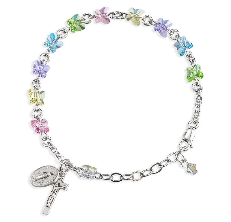 Women's spiritual bangles-Rosary Bracelet Created with 6mm Multi-Color Finest Austrian Crystal Butterfly Beads by HMH - BR8301ML