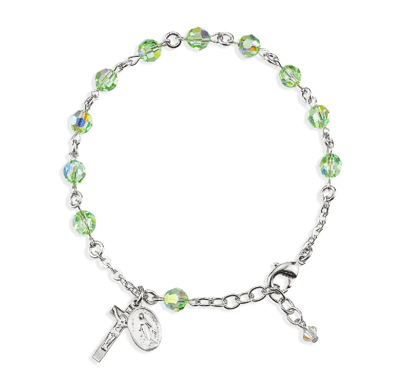 Women's silver-plated bangles-Sterling Silver Rosary Bracelet Created with 6mm Chrysolite Finest Austrian Crystal Round Beads by HMH - B8550CL