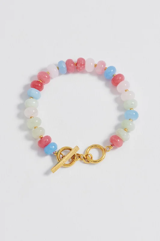 Minimalist women's bangles-Candy Gemstone T-Bar Bracelet