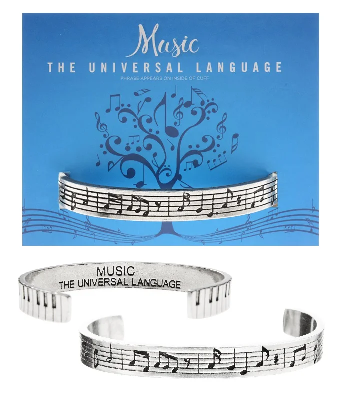 Women's gold bangles-Music Notes (Inside - Music The Universal Language) Cuff Bracelet