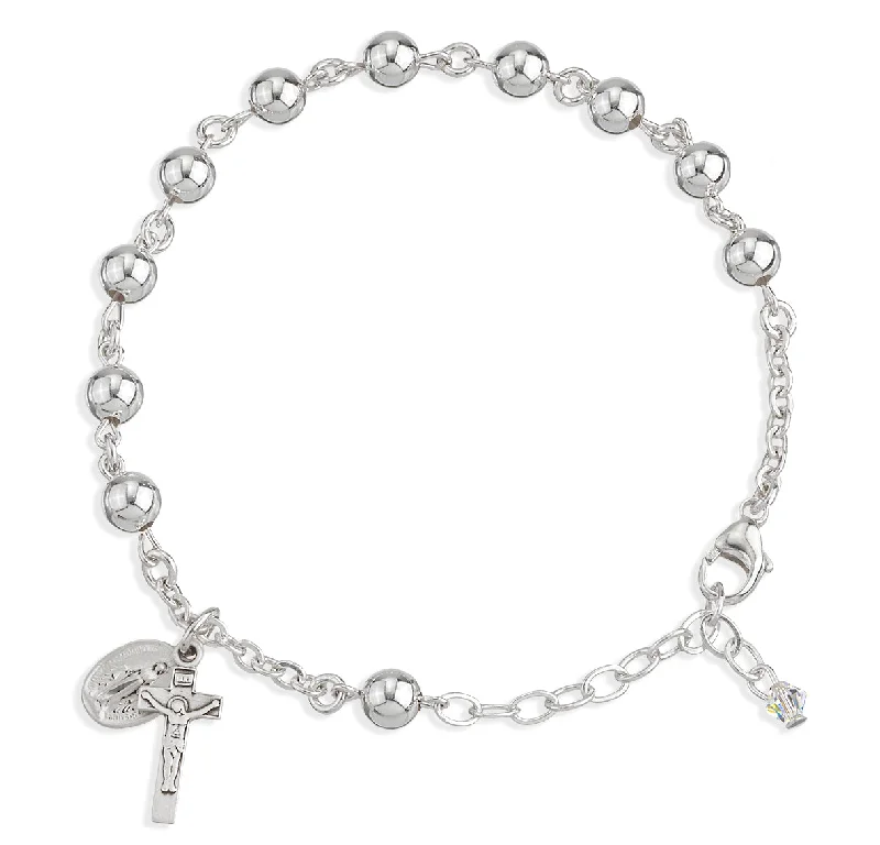 Women's unique bangles-High Polished Round Sterling Silver Rosary Bracelet - B8506