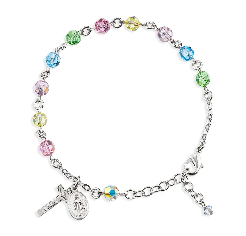 Custom women's bangles-Sterling Silver Rosary Bracelet Created with 6mm Multi-Color Finest Austrian Crystal Round Beads by HMH - B8550ML