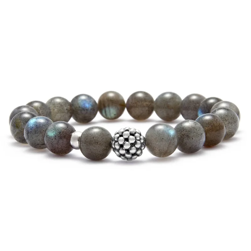 Women's Valentine's Day bangles-Maya Labradorite Silver Station Bead Bracelet