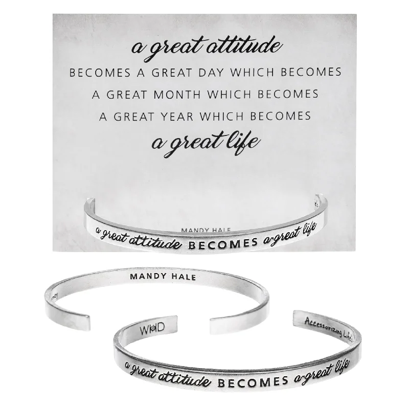 Women's vintage-inspired bangles-A Great Attitude Becomes a Great Life Quotable Cuff Bracelet