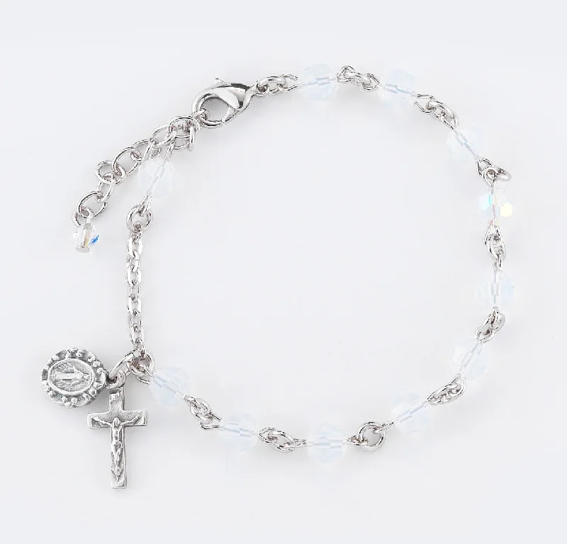 Women's charm bracelets-Round Crystal Rosary Bracelet Created with 6mm finest Austrian Crystal Opal Beads by HMH - BX8550OP