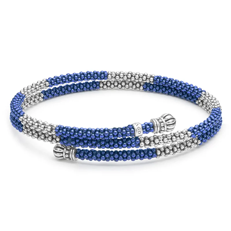 Women's chain bracelets-Blue Caviar Ultramarine Ceramic Beaded Wrap Bracelet