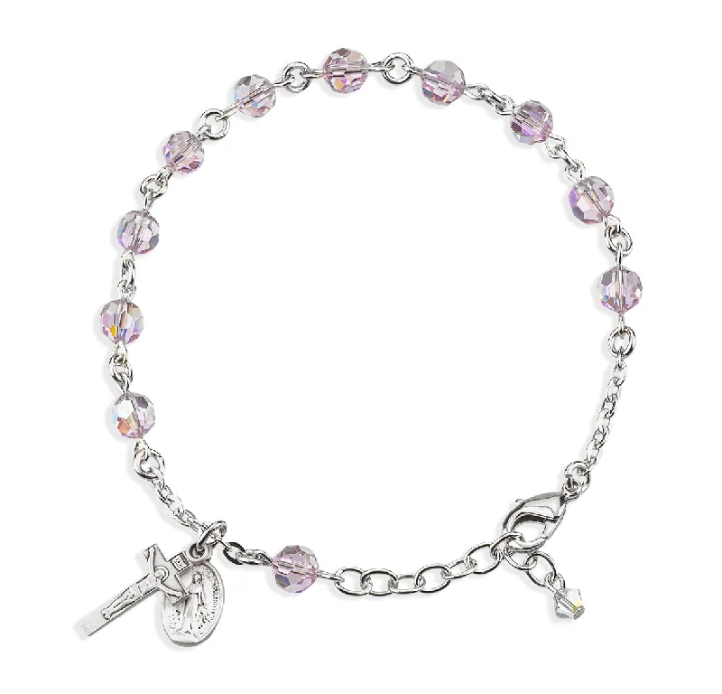 Women's tennis bracelets-Sterling Silver Rosary Bracelet Created with 6mm Light Amethyst Finest Austrian Crystal Round Beads by HMH - B8550LA