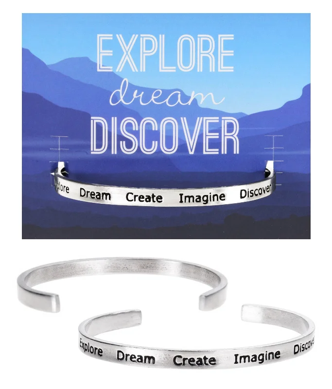 Women's anniversary bangles-Explore-Dream-Create Imagine Discover Quotable Cuff Bracelet