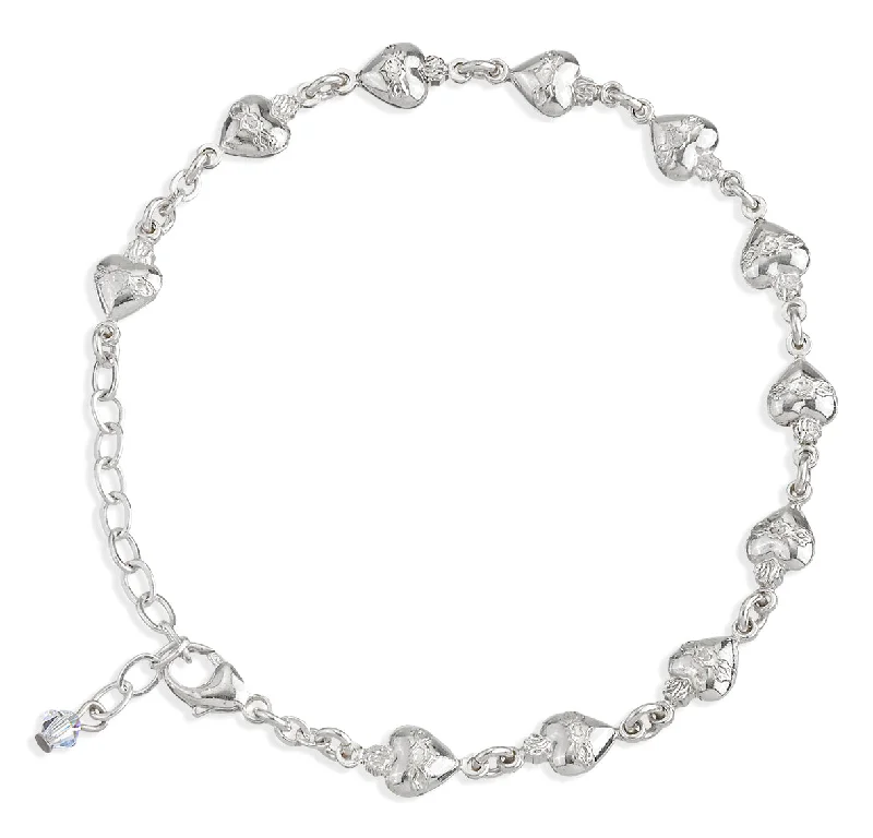 Women's anniversary bangles-Sacred Heart Solid Sterling Silver Rosary Bracelet - B8877