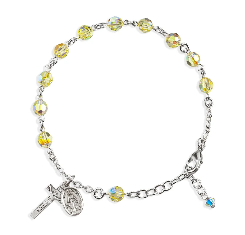 Women's travel bangles-Rosary Bracelet Created with 6mm Jonquil Finest Austrian Crystal Round Beads by HMH - BR8550JO