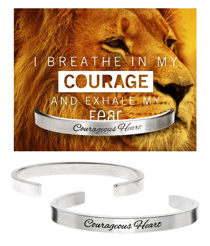 Women's fingerprint bangles-Courageous Heart Quotable Cuff Bracelet