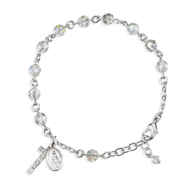 Women's Buddha bangles-Rosary Bracelet Created with 6mm Clear Finest Austrian Crystal Round Beads by HMH - BR8550CRP