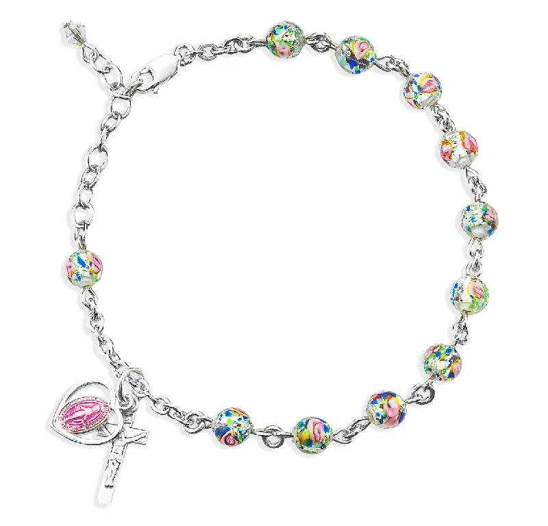 Women's crystal bangles-Rose Embedded Murano Glass Rosary Bracelet - BR7660