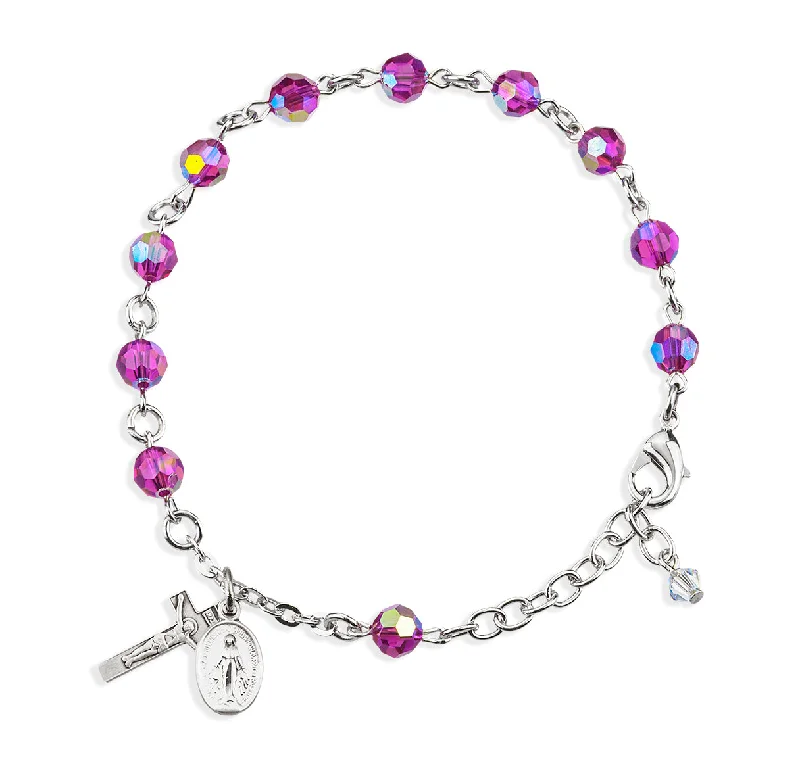 Women's Mother's Day bangles-Rosary Bracelet Created with 6mm Fuchsia Finest Austrian Crystal Round Beads by HMH - BR8550FA