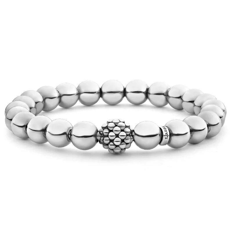 Women's handmade artisan bangles-Signature Caviar Stretch Silver Bead Bracelet