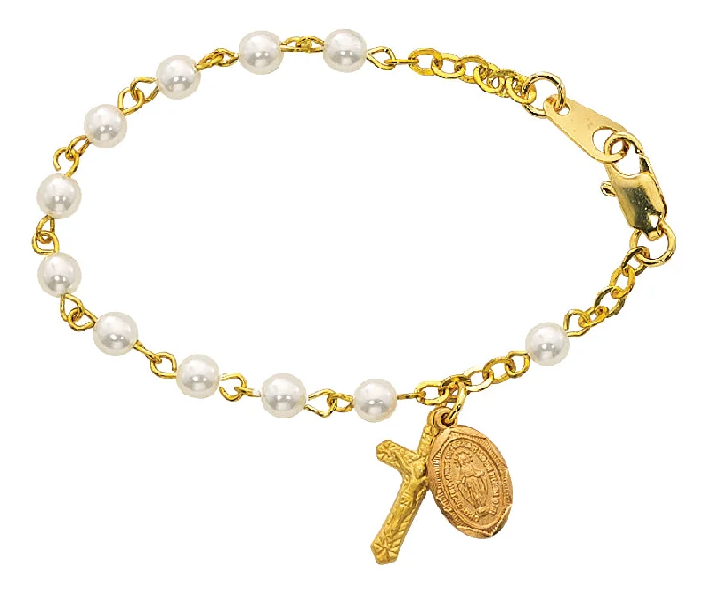 Women's modern design bangles-5 1/2in Gold Pearl like Baby Bracelet - B28H