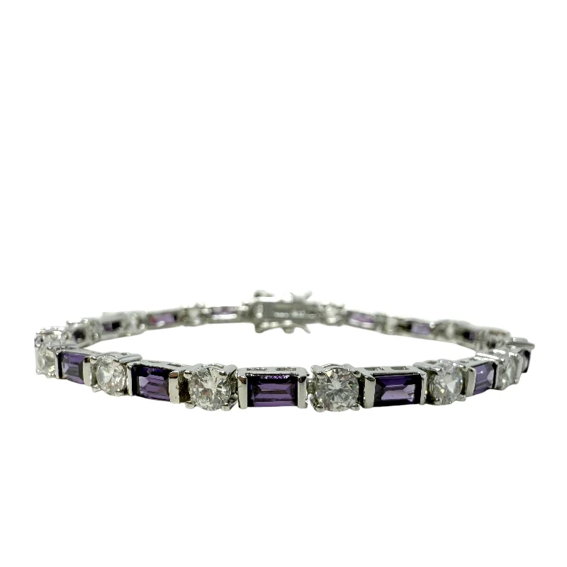 Women's stainless steel bangles-Sterling Silver & CZ Tennis Bracelet By Unbranded