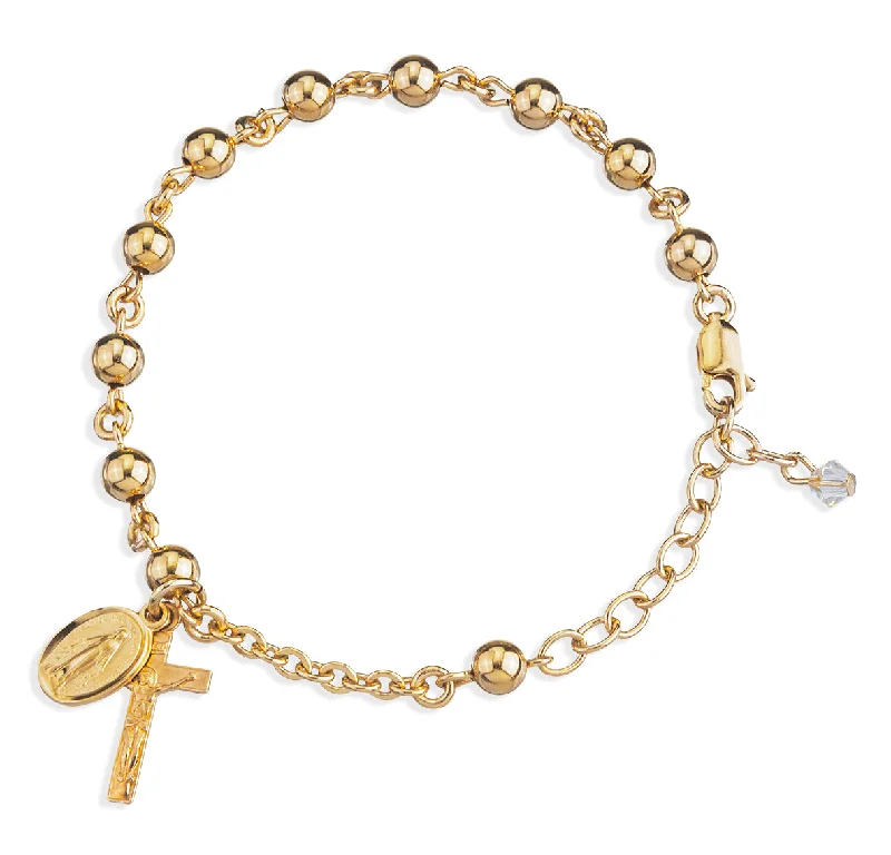 Women's custom engraving bangles-High Polished Round Gold Over Sterling Silver Rosary Bracelet - B8505GS