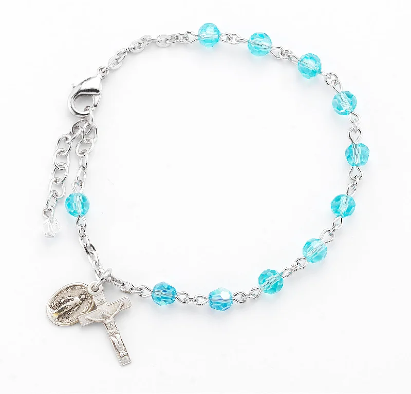 Women's gold bangles-Aqua Round Faceted Crysta Rosary Bracelet - BR5050AQ