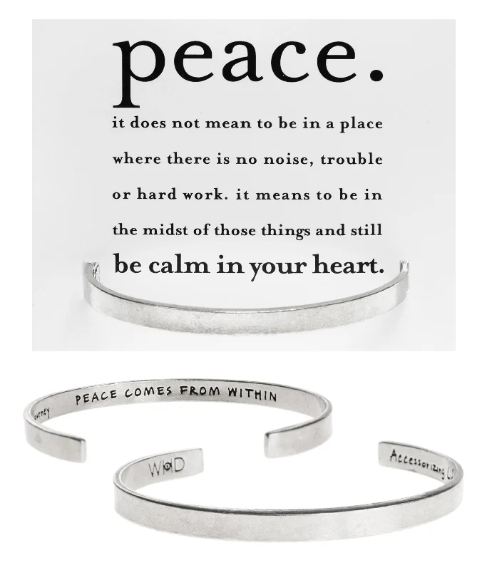 Women's Valentine's Day bangles-Peace Comes From Within Buddha Quotable Cuff Bracelet