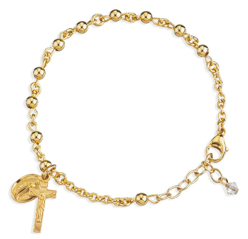 Women's astrology bangles-High Polished Round Gold Over Sterling Silver Rosary Bracelet - B8504GS