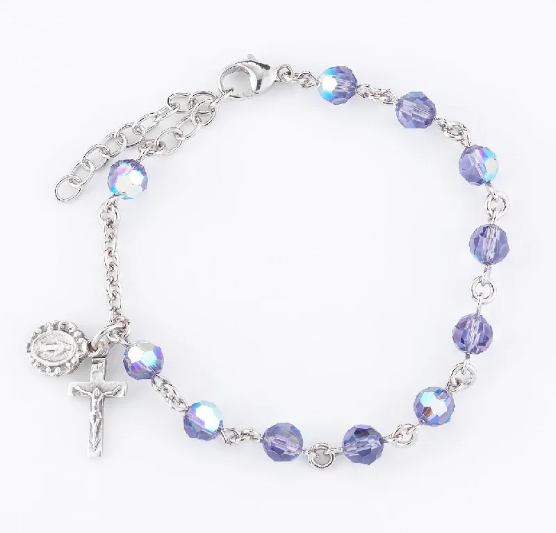 Women's gold bangles-Round Crystal Rosary Bracelet Created with 6mm finest Austrian Crystal Tanzanite Beads by HMH - BX8550TZ